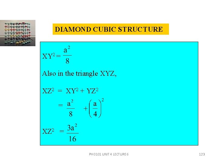 DIAMOND CUBIC STRUCTURE XY 2 = Also in the triangle XYZ, XZ 2 =