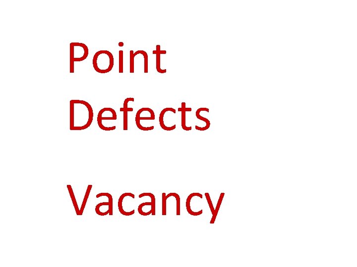 Point Defects Vacancy 