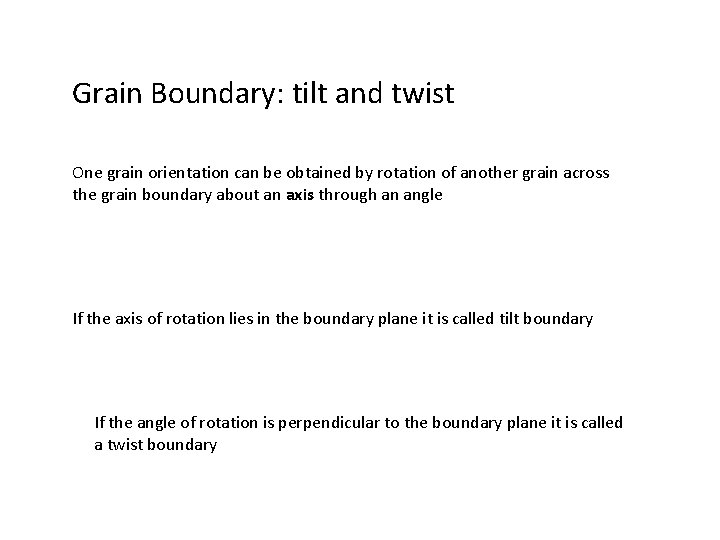 Grain Boundary: tilt and twist One grain orientation can be obtained by rotation of