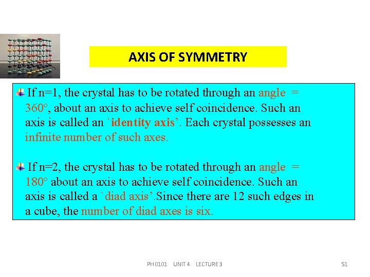 AXIS OF SYMMETRY If n=1, the crystal has to be rotated through an angle