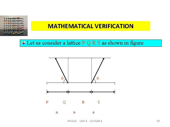 MATHEMATICAL VERIFICATION Let us consider a lattice P Q R S as shown in