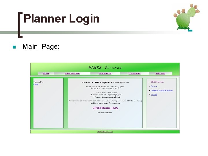 Planner Login n Main Page: 