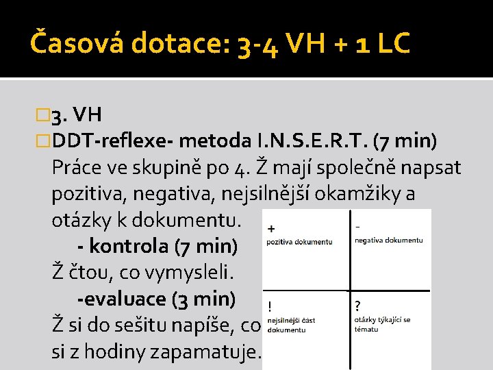 Časová dotace: 3 -4 VH + 1 LC � 3. VH �DDT-reflexe- metoda I. Časová dotace: 3 -4 VH + 1 LC � 3. VH �DDT-reflexe- metoda I.