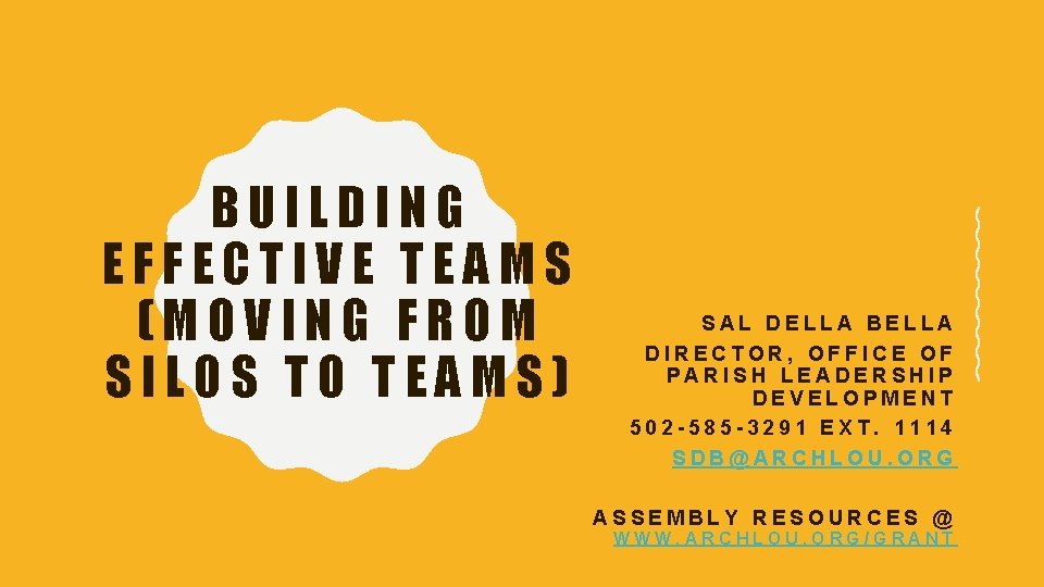 BUILDING EFFECTIVE TEAMS (MOVING FROM SILOS TO TEAMS) SAL DELLA BELLA DIRECTOR, OFFICE OF