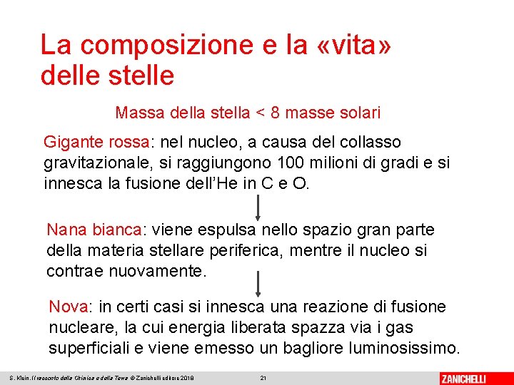 La composizione e la «vita» delle stelle Massa della stella < 8 masse solari