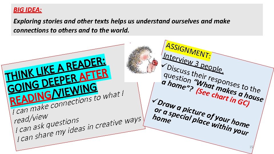 BIG IDEA: Exploring stories and other texts helps us understand ourselves and make connections