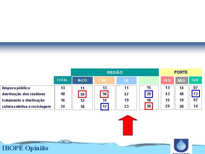 Maiores problemas do município (citados em 1º lugar) PORTE REGIÃO TOTAL N-CO NE SE