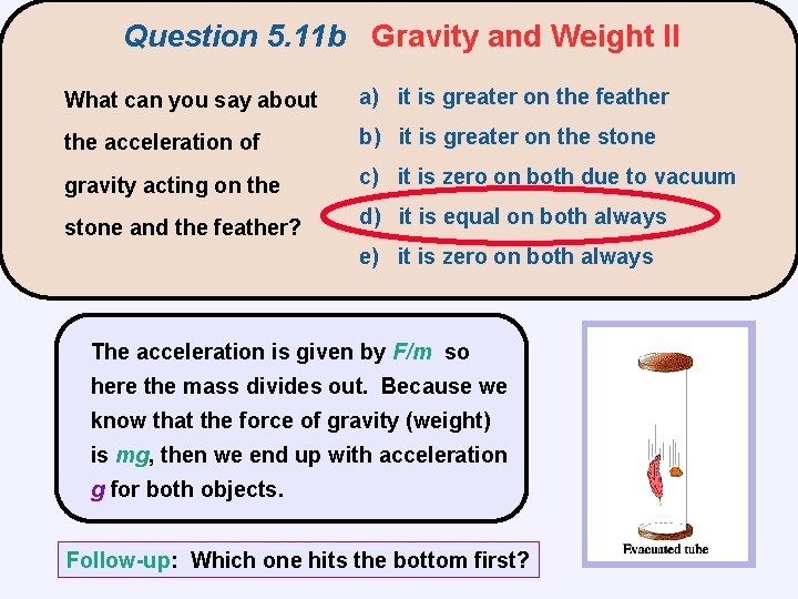 Question 5. 11 b Gravity and Weight II What can you say about a)