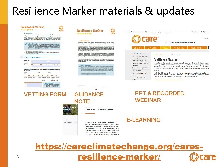 Resilience Marker materials & updates CCRP & Resilience Marker Updates VETTING FORM GUIDANCE NOTE