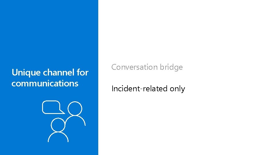 Unique channel for communications Conversation bridge Incident-related only 