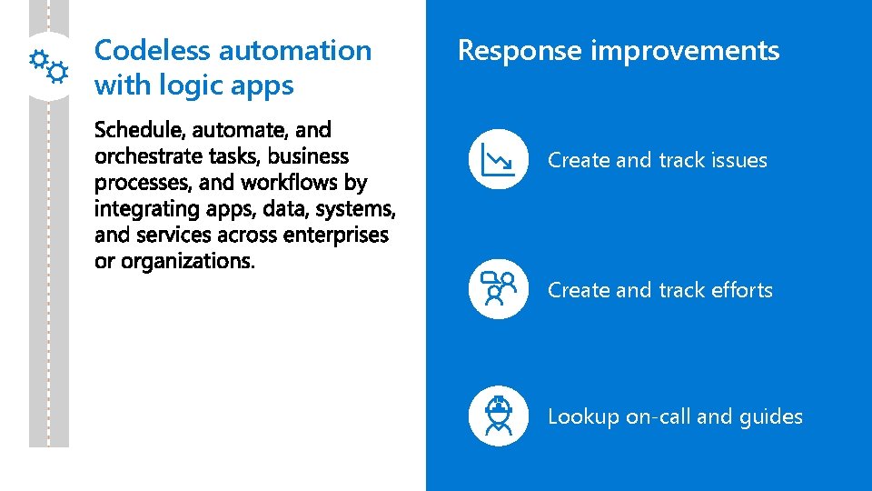 Codeless automation with logic apps Response improvements Create and track issues Create and track