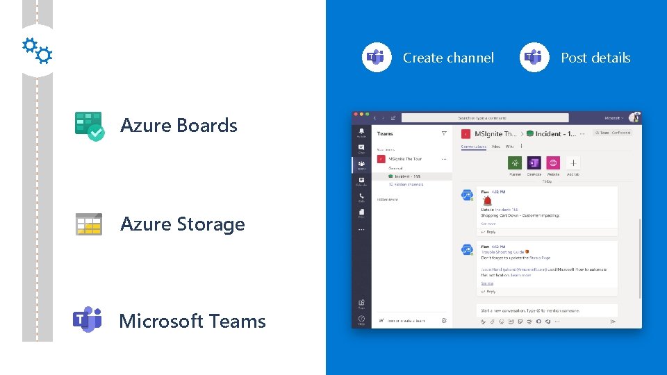 Create channel Azure Boards Azure Storage Microsoft Teams Post details 