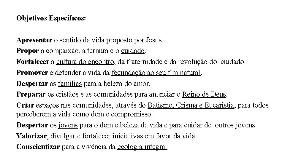 Objetivos Específicos: Apresentar o sentido da vida proposto por Jesus. Propor a compaixão, a Objetivos Específicos: Apresentar o sentido da vida proposto por Jesus. Propor a compaixão, a
