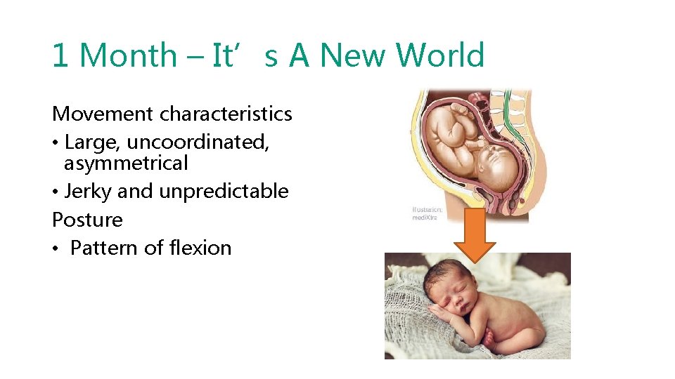 1 Month – It’s A New World Movement characteristics • Large, uncoordinated, asymmetrical •