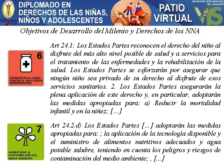 Objetivos de Desarrollo del Milenio y Derechos de los NNA Art 24. 1: Los