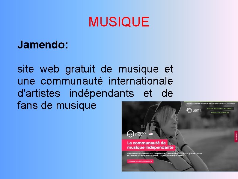 MUSIQUE Jamendo: site web gratuit de musique et une communauté internationale d'artistes indépendants et