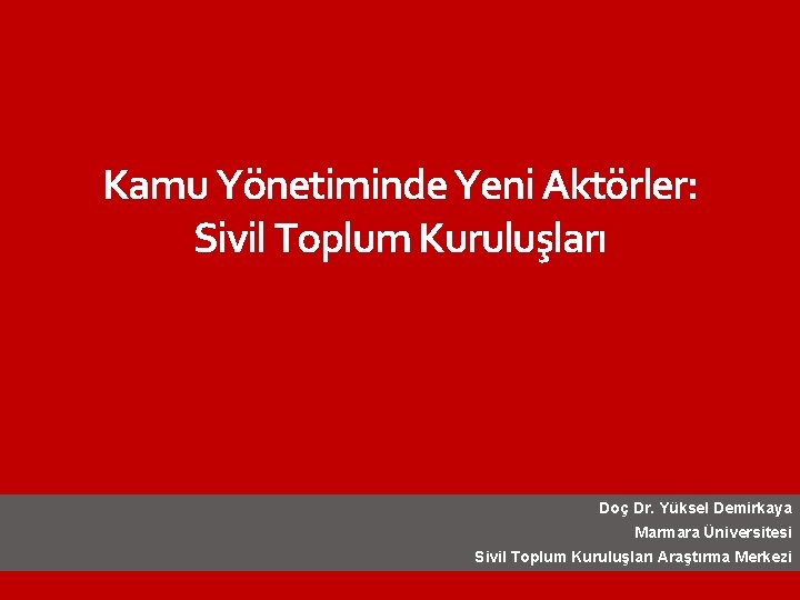 Kamu Yönetiminde Yeni Aktörler: Sivil Toplum Kuruluşları Doç Dr. Yüksel Demirkaya Marmara Üniversitesi Sivil