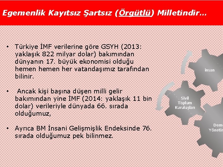 Egemenlik Kayıtsız Şartsız (Örgütlü) Milletindir… • Türkiye İMF verilerine göre GSYH (2013: yaklaşık 822