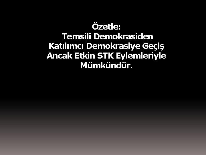 Özetle: Temsili Demokrasiden Katılımcı Demokrasiye Geçiş Ancak Etkin STK Eylemleriyle Mümkündür. 