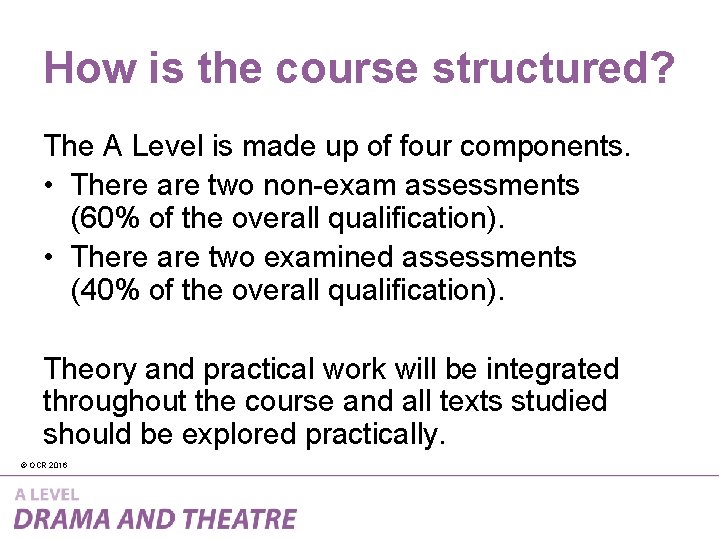 How is the course structured? The A Level is made up of four components.