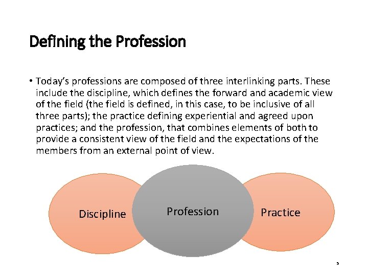 Defining the Profession • Today’s professions are composed of three interlinking parts. These include