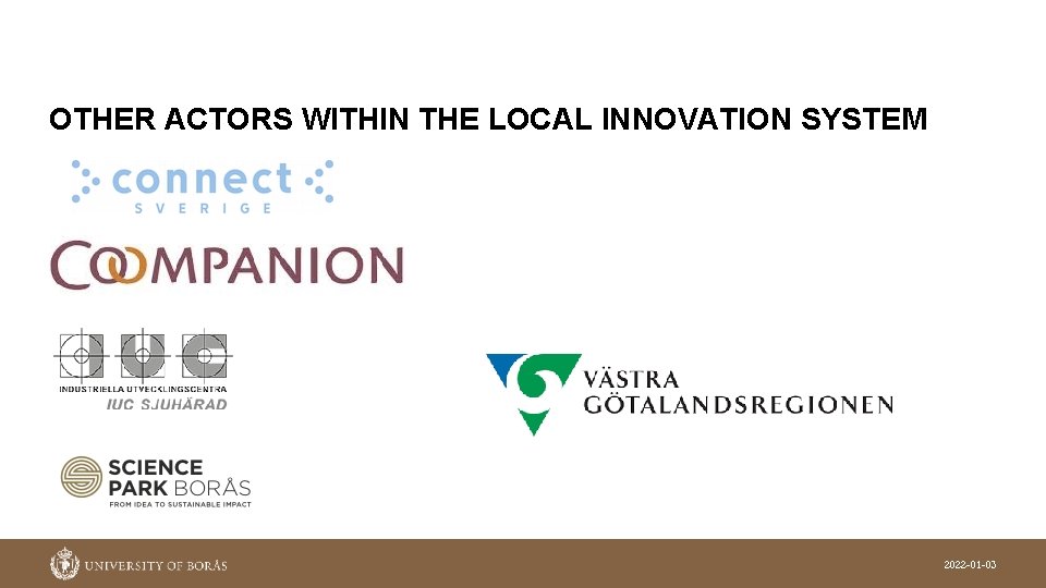 OTHER ACTORS WITHIN THE LOCAL INNOVATION SYSTEM 2022 -01 -03 OTHER ACTORS WITHIN THE LOCAL INNOVATION SYSTEM 2022 -01 -03