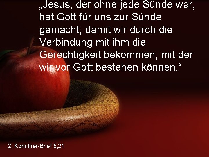 „Jesus, der ohne jede Sünde war, hat Gott für uns zur Sünde gemacht, damit