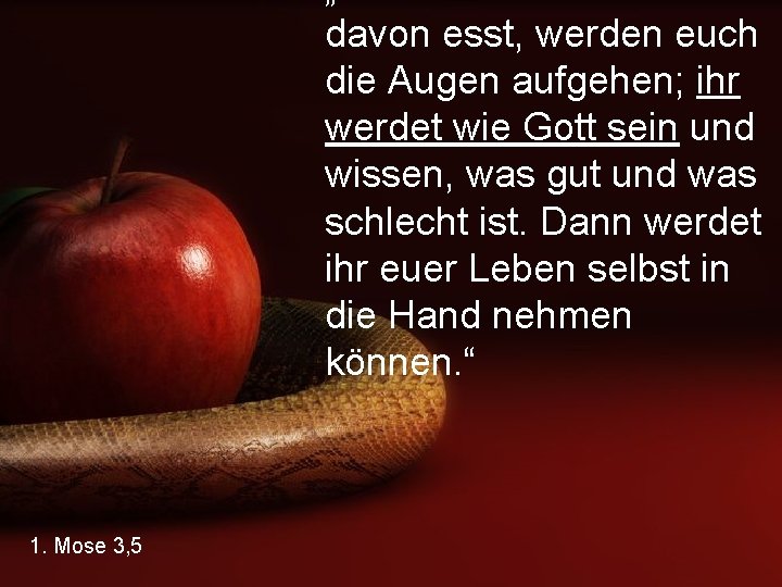davon esst, werden euch die Augen aufgehen; ihr werdet wie Gott sein und wissen,
