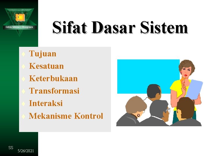 Sistem Informasi Manajemen t t t SS Sifat Dasar Sistem Tujuan Kesatuan Keterbukaan Transformasi