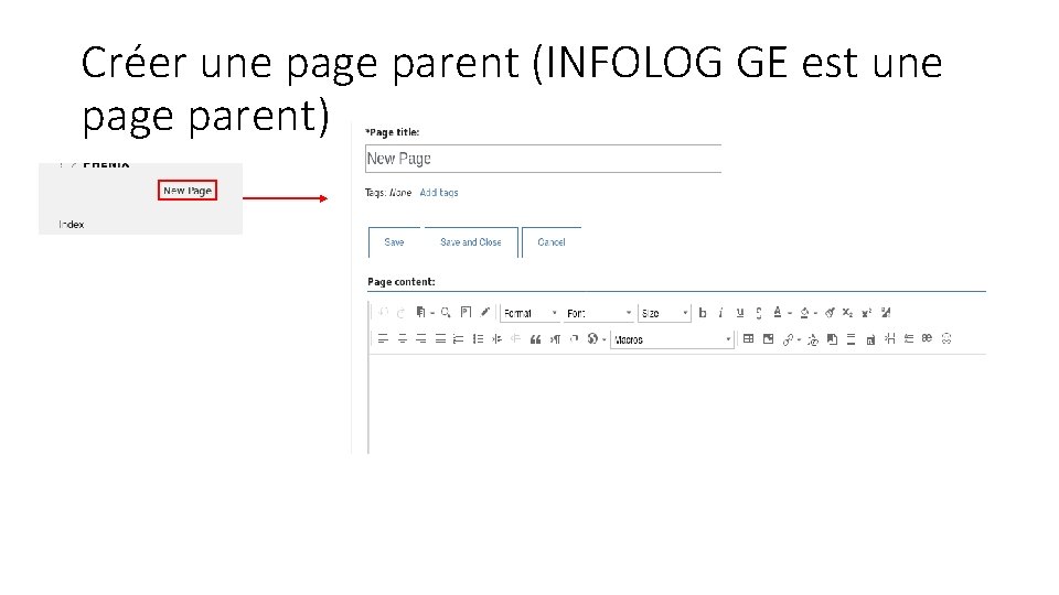 Créer une page parent (INFOLOG GE est une page parent) 