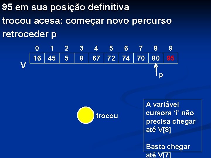 95 em sua posição definitiva trocou acesa: começar novo percurso retroceder p V 0