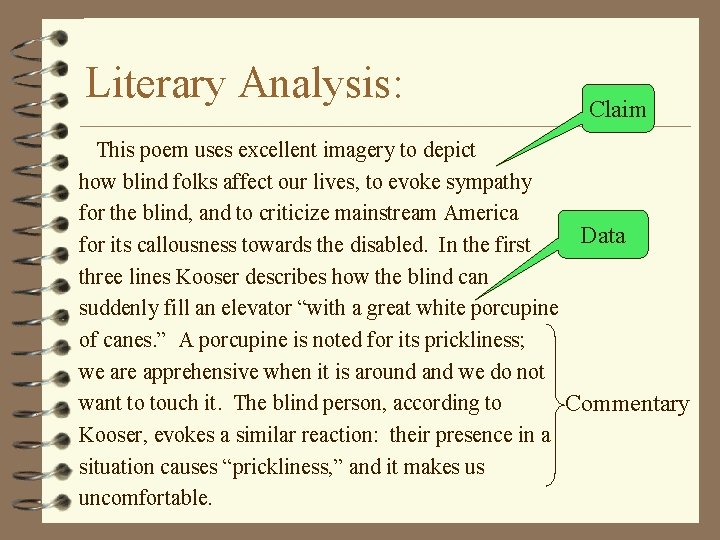 Literary Analysis: Claim This poem uses excellent imagery to depict how blind folks affect