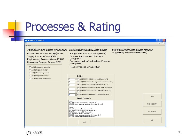 Processes & Rating 1/31/2005 7 