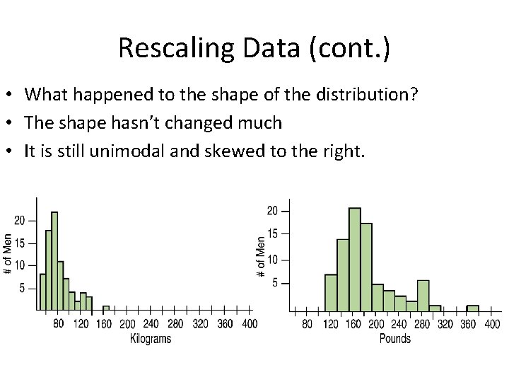 Rescaling Data (cont. ) • What happened to the shape of the distribution? •