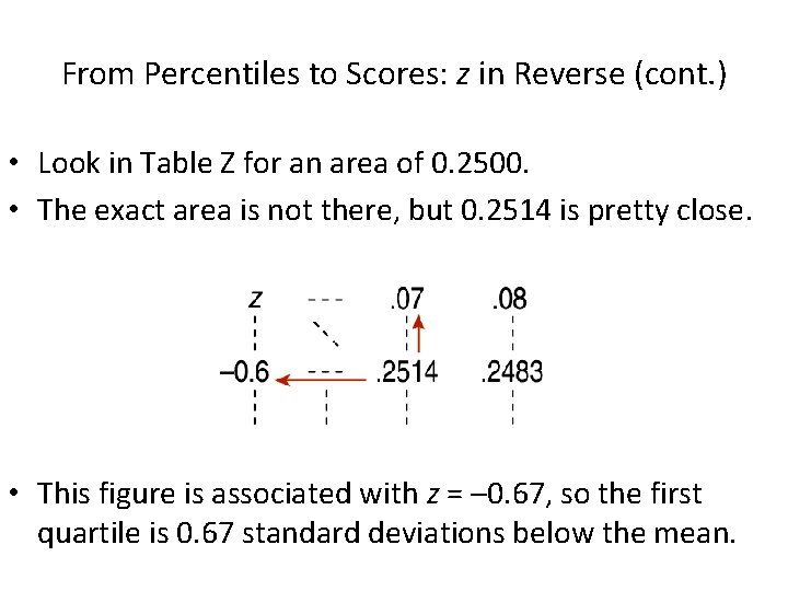 From Percentiles to Scores: z in Reverse (cont. ) • Look in Table Z