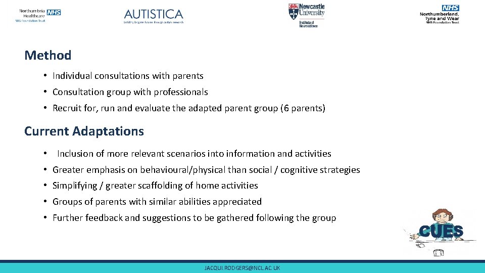 Method • Individual consultations with parents • Consultation group with professionals • Recruit for,