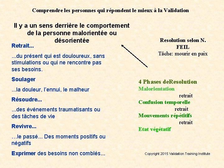 Comprendre les personnes qui répondent le mieux à la Validation Il y a un