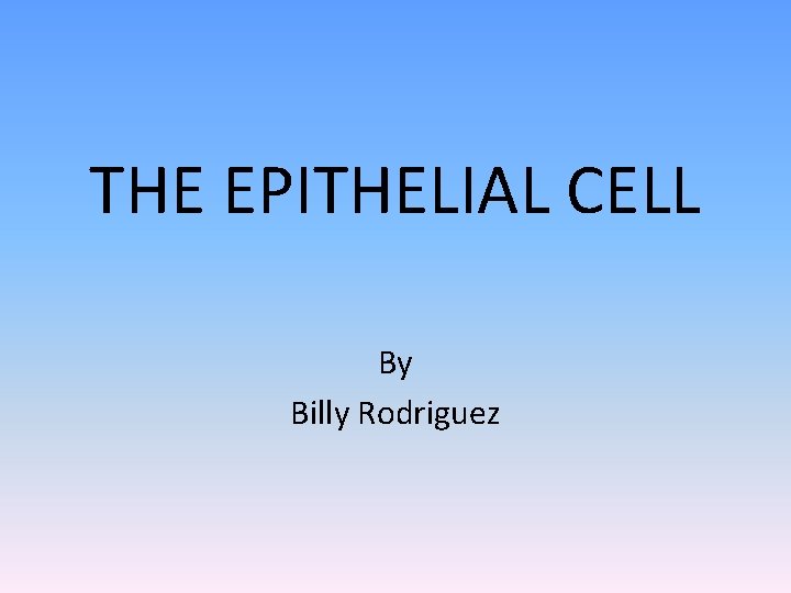 THE EPITHELIAL CELL By Billy Rodriguez 