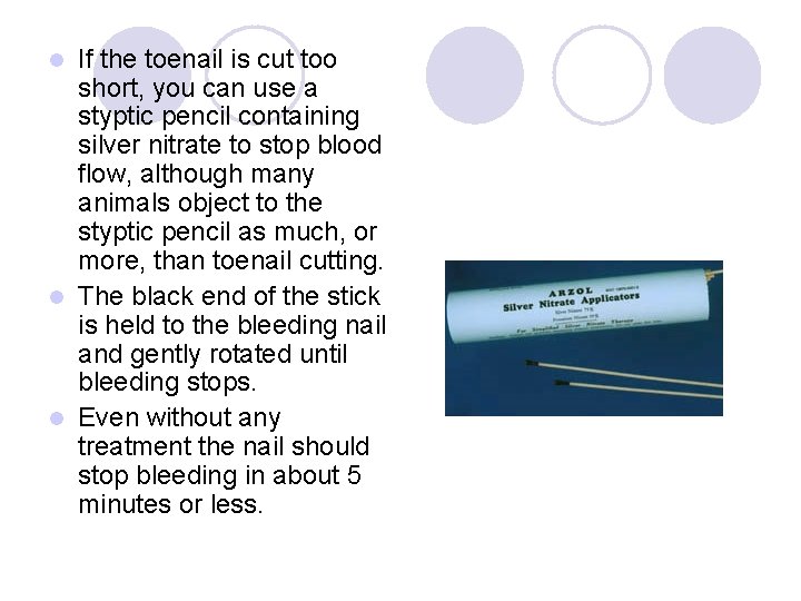 If the toenail is cut too short, you can use a styptic pencil containing