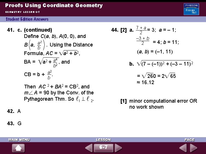 Proofs Using Coordinate Geometry GEOMETRY LESSON 6 -7 44. [2] a. 7 + a