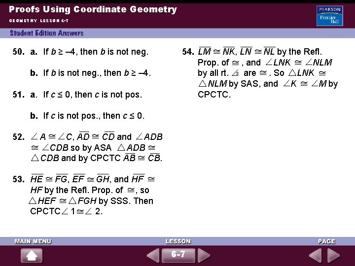 Proofs Using Coordinate Geometry GEOMETRY LESSON 6 -7 50. a. If b ≥ –