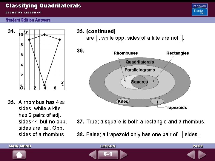 Classifying Quadrilaterals GEOMETRY LESSON 6 -1 34. 35. (continued) are , while opp. sides