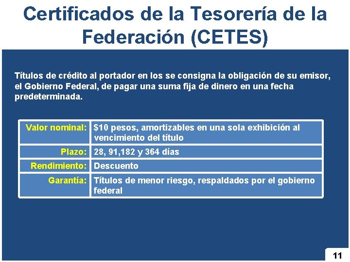 Certificados de la Tesorería de la Federación (CETES) Títulos de crédito al portador en