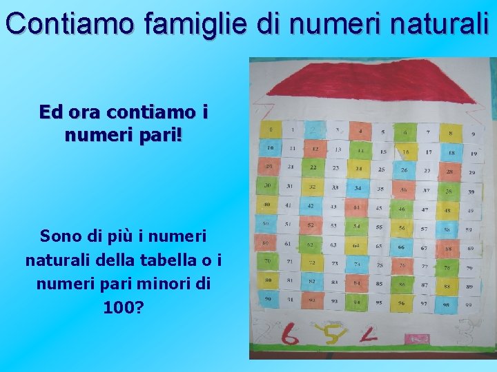 Contiamo famiglie di numeri naturali Ed ora contiamo i numeri pari! Sono di più