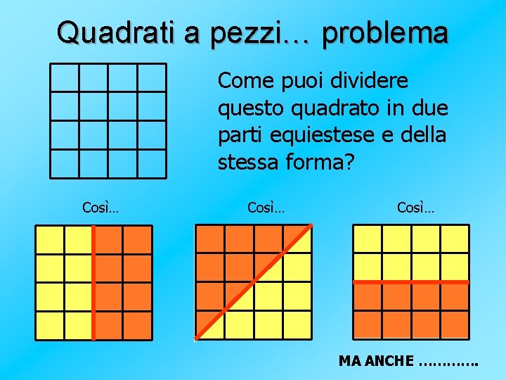 Quadrati a pezzi… problema Come puoi dividere questo quadrato in due parti equiestese e