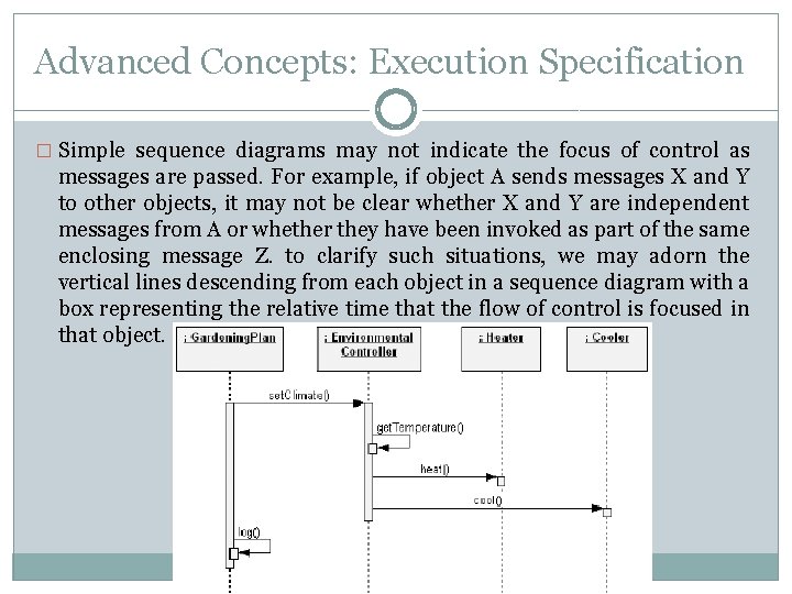 Advanced Concepts: Execution Specification � Simple sequence diagrams may not indicate the focus of