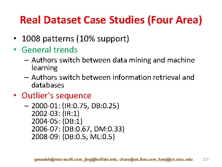 Real Dataset Case Studies (Four Area) • 1008 patterns (10% support) • General trends