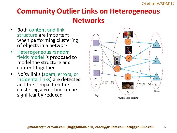 Qi et al, WSDM’ 12 Community Outlier Links on Heterogeneous Networks • Both content