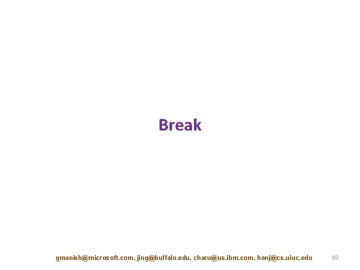 Break gmanish@microsoft. com, jing@buffalo. edu, charu@us. ibm. com, hanj@cs. uiuc. edu 69 