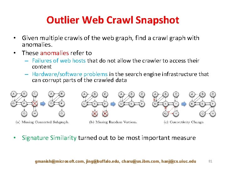 Outlier Web Crawl Snapshot • Given multiple crawls of the web graph, find a